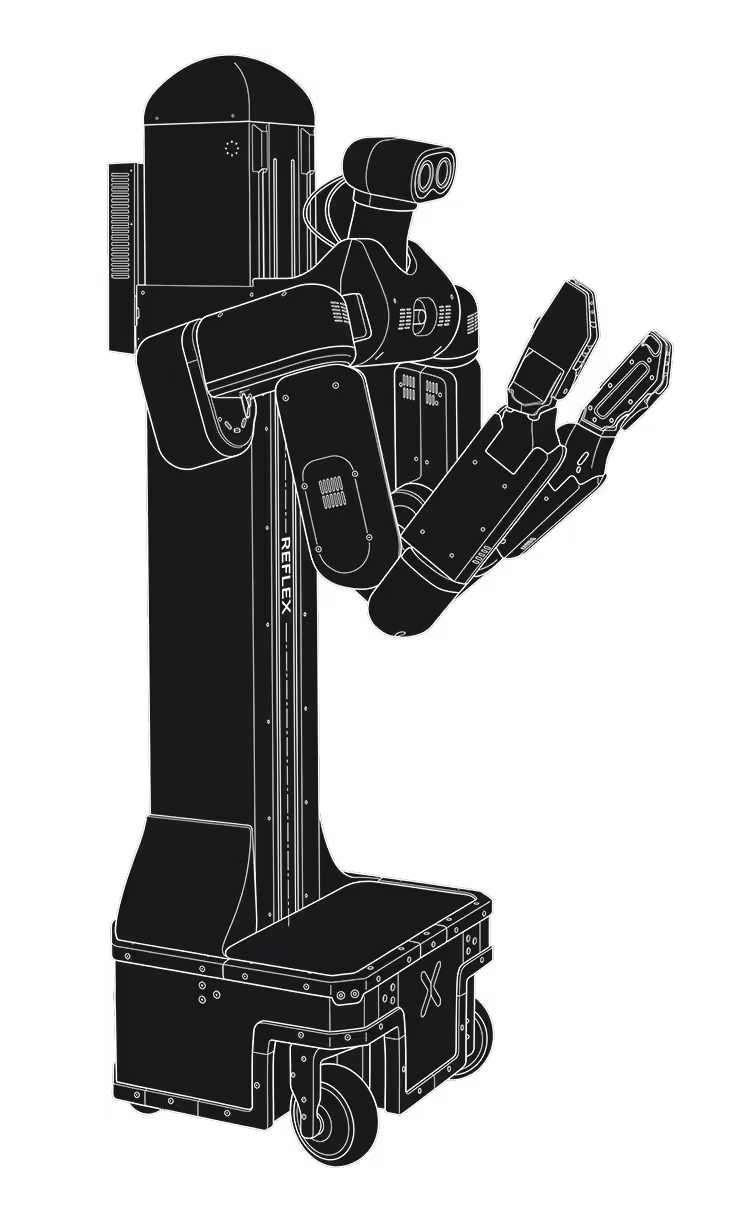 Line illustration of the Reflex humanoid robot.